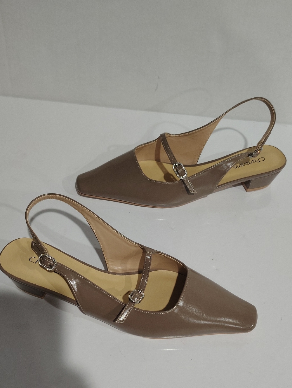 C. Paravano Taupe Slingback Square-Toe Pumps Size 39.5